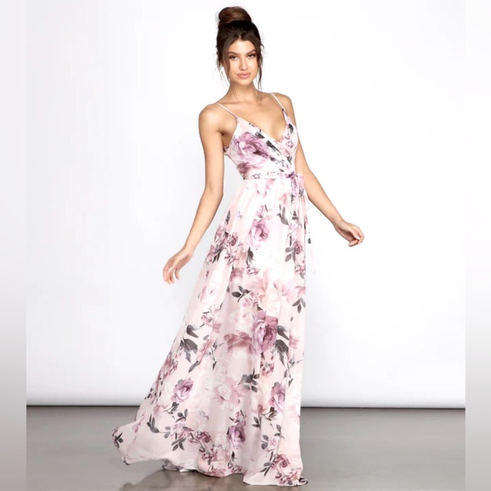 💜💐Floral Chiffon Maxi Dress